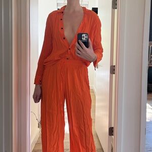 Chic Orange Button-Down Jumpsuit